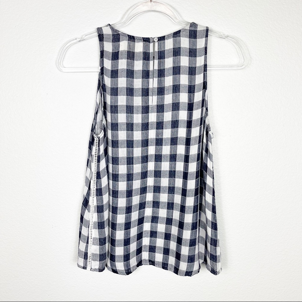 Anthropologie Cloth & Stone Gillian Gingham Navy Top Small - Picture 8 of 11